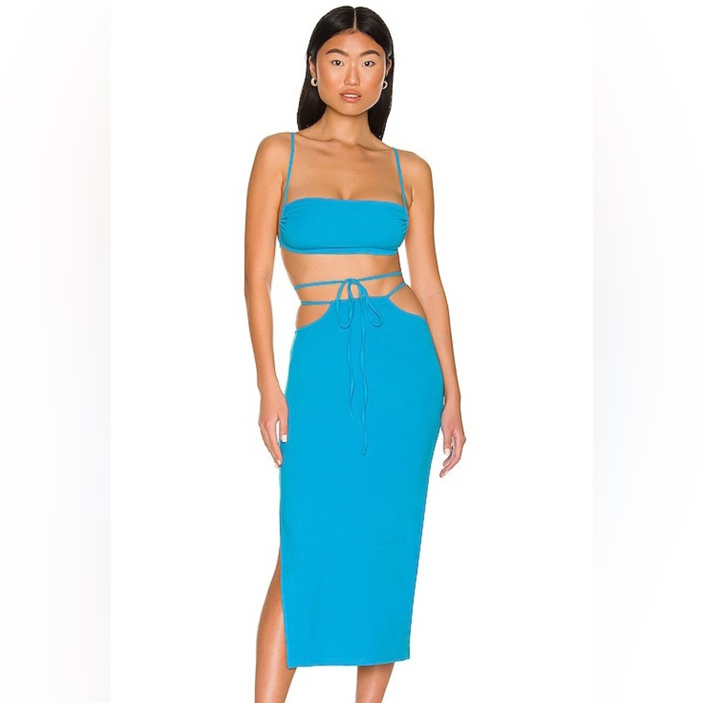 Weworewhat ruched bandeau top and cutout skirt